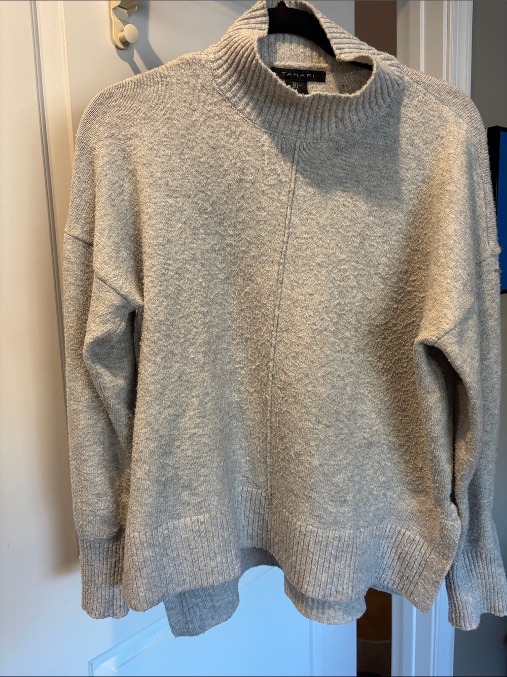 Tahari gray Ribbed Mock Neck Sweater